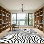 Black Gold Swirl Zebra Lines Rug