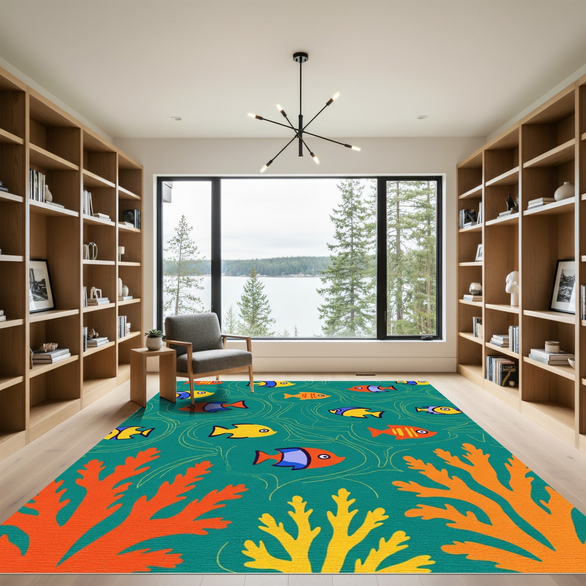 Playful Coral Reef Fish Pattern Rug