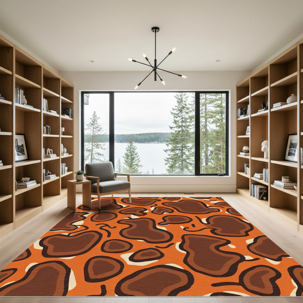 Orange Brown Abstract Blob Shape Rug