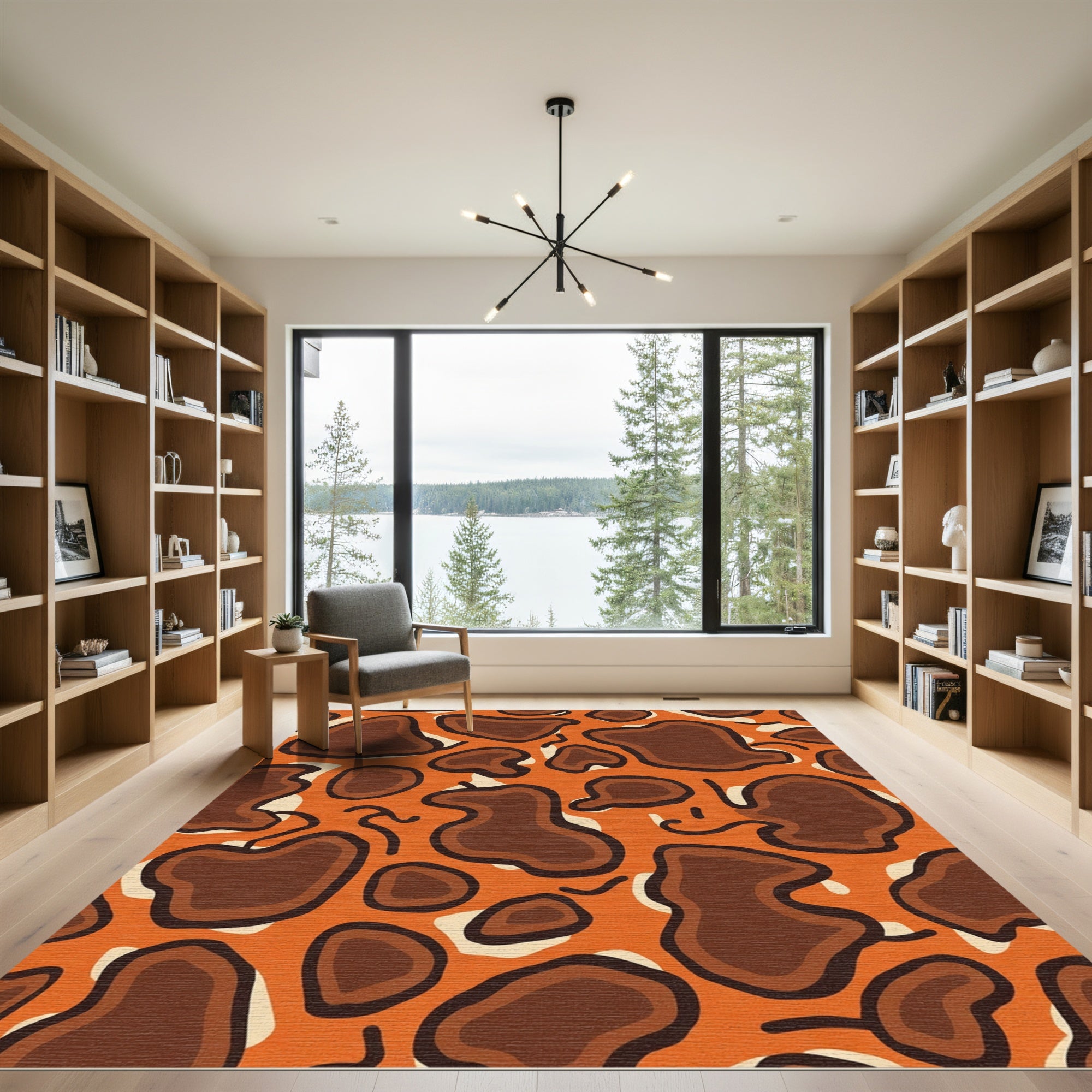 Orange Brown Abstract Blob Shape Rug