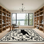 Black Cat Floral Vine Border Design Rug