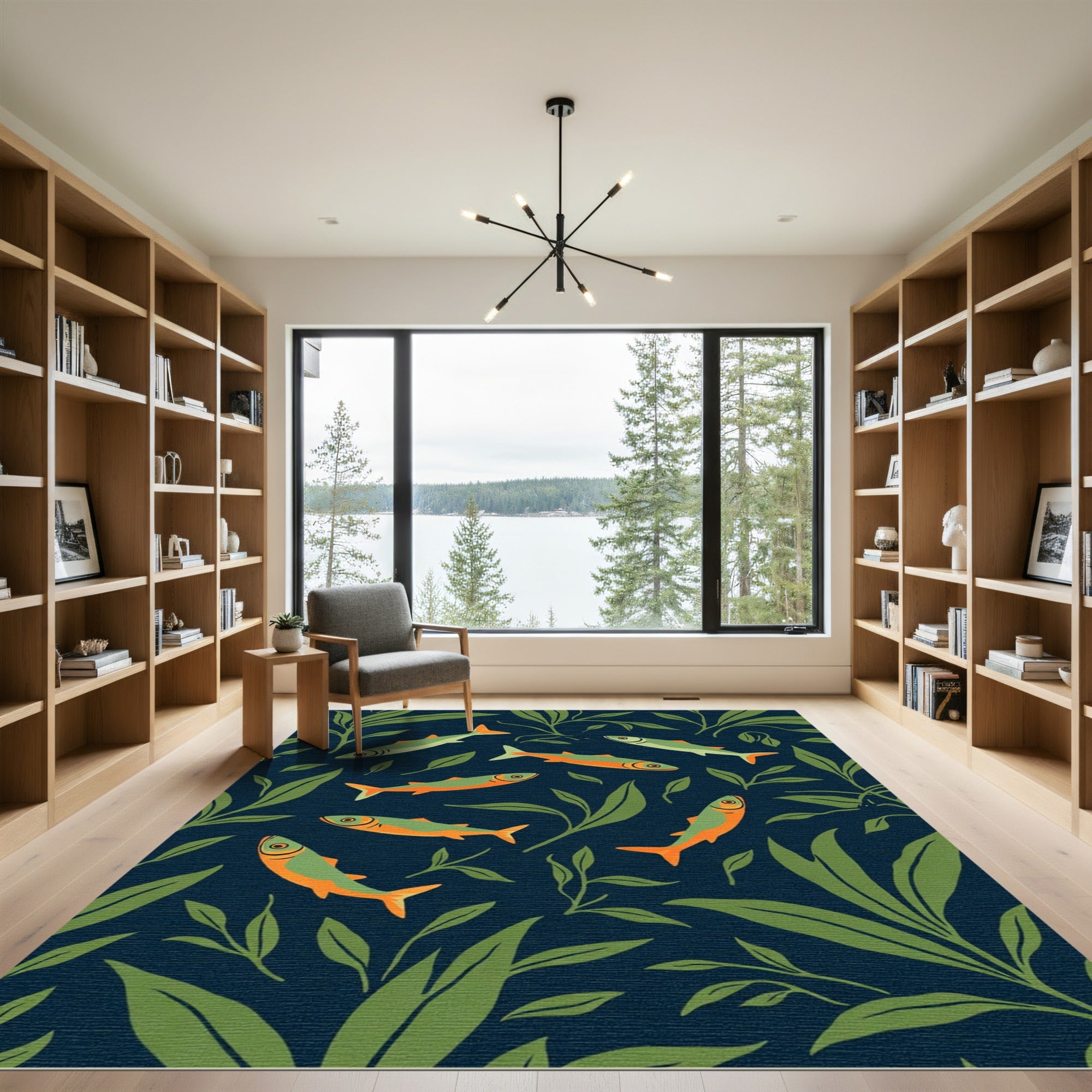 Ocean Blue Fish And Foliage Rug