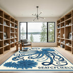 Classic Blue Octopus Whimsical Swirl Rug