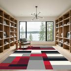 Bold Red Black Geometric Block Rug