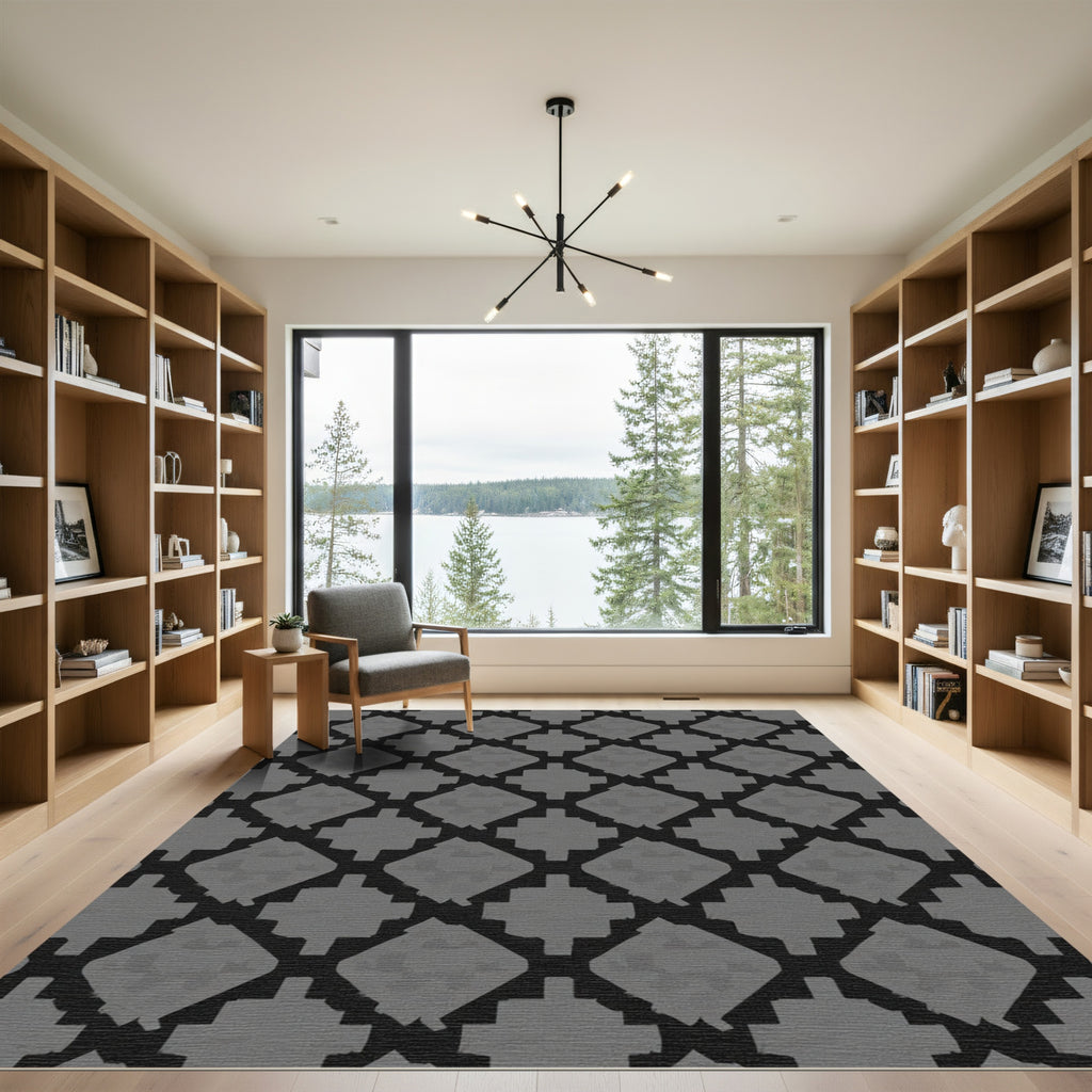 Diamond Lattice Gray Abstract Rug