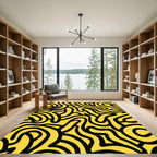 Bold Yellow Black Abstract Swirls Rug