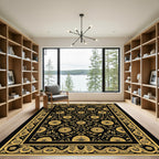 Black Gold Vintage Floral Border Rug