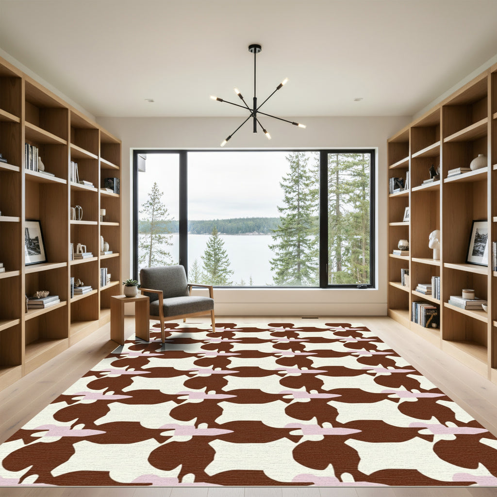 Brown Cream Pink Abstract Interlocking Shapes Rug