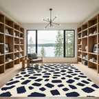 Navy Brushed Strokes Cream Rug
