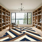 Brown Navy Cream Interlocking Geometric Rug