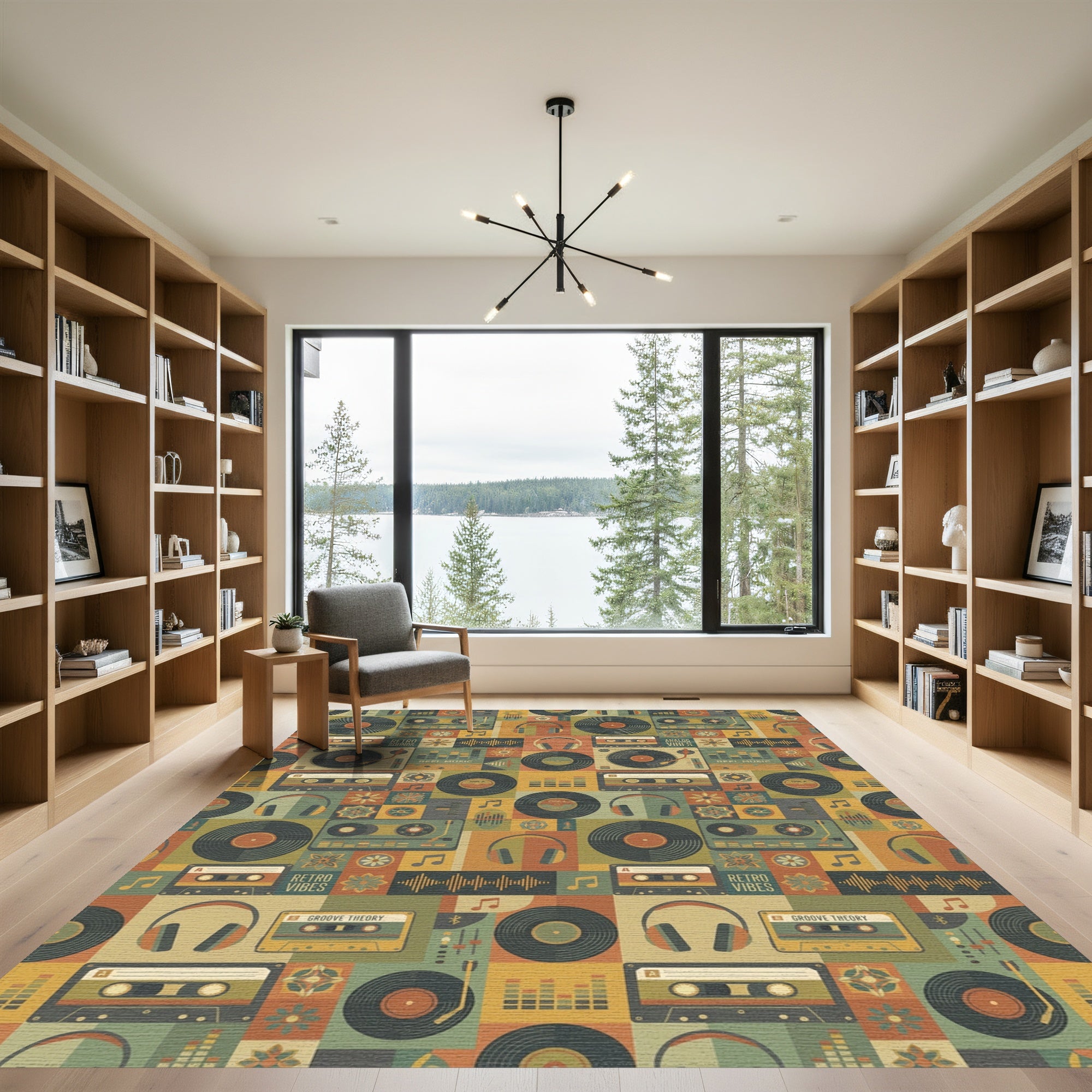 Retro Music Cassette Vinyl Headphone Collage Rug