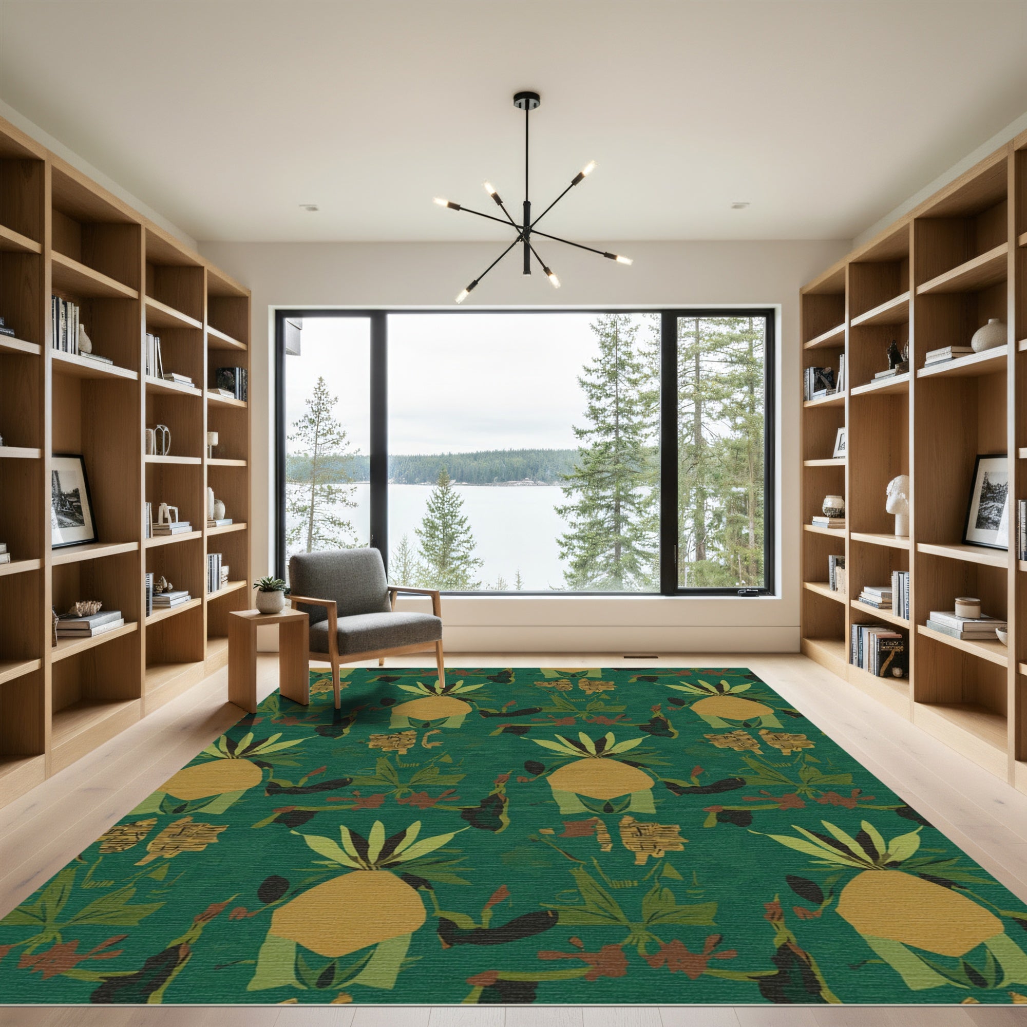 Deep Green Tropical Floral Arrangement Rug
