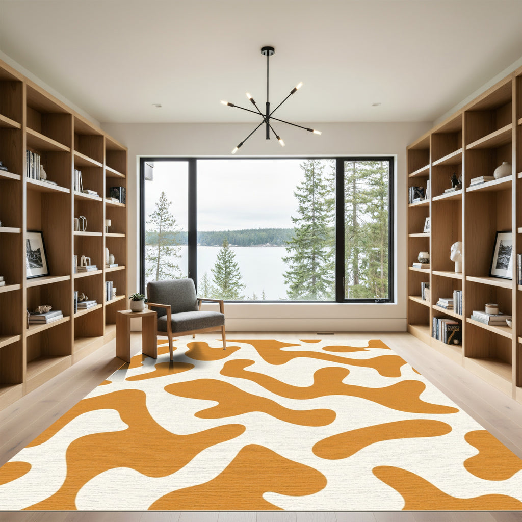 Warm Ochre Abstract Blob Rug