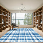 Blue White Tartan Plaid Squares Rug