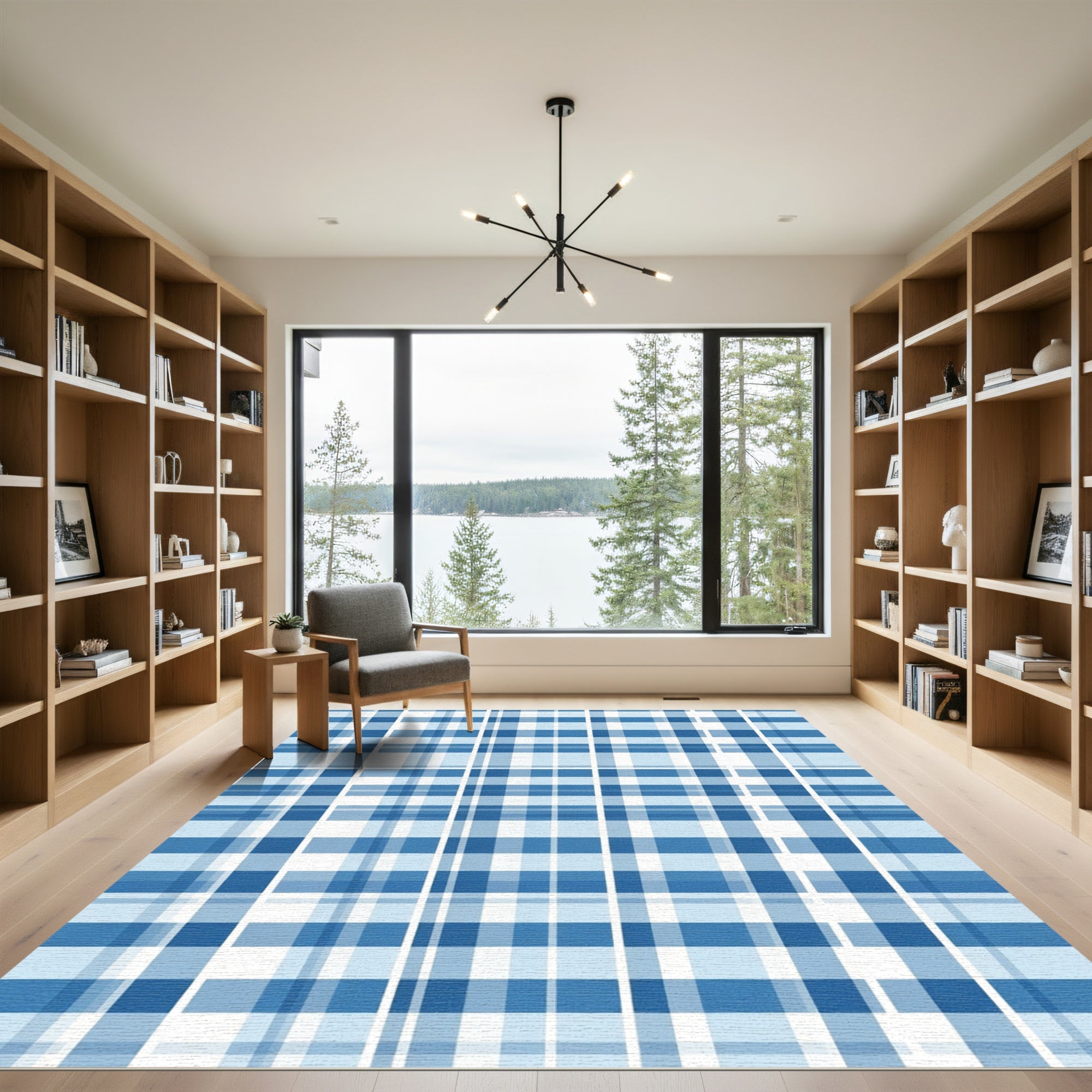 Blue White Tartan Plaid Squares Rug