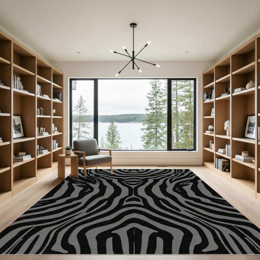 Monochromatic Gray Zebra Stripe Rug