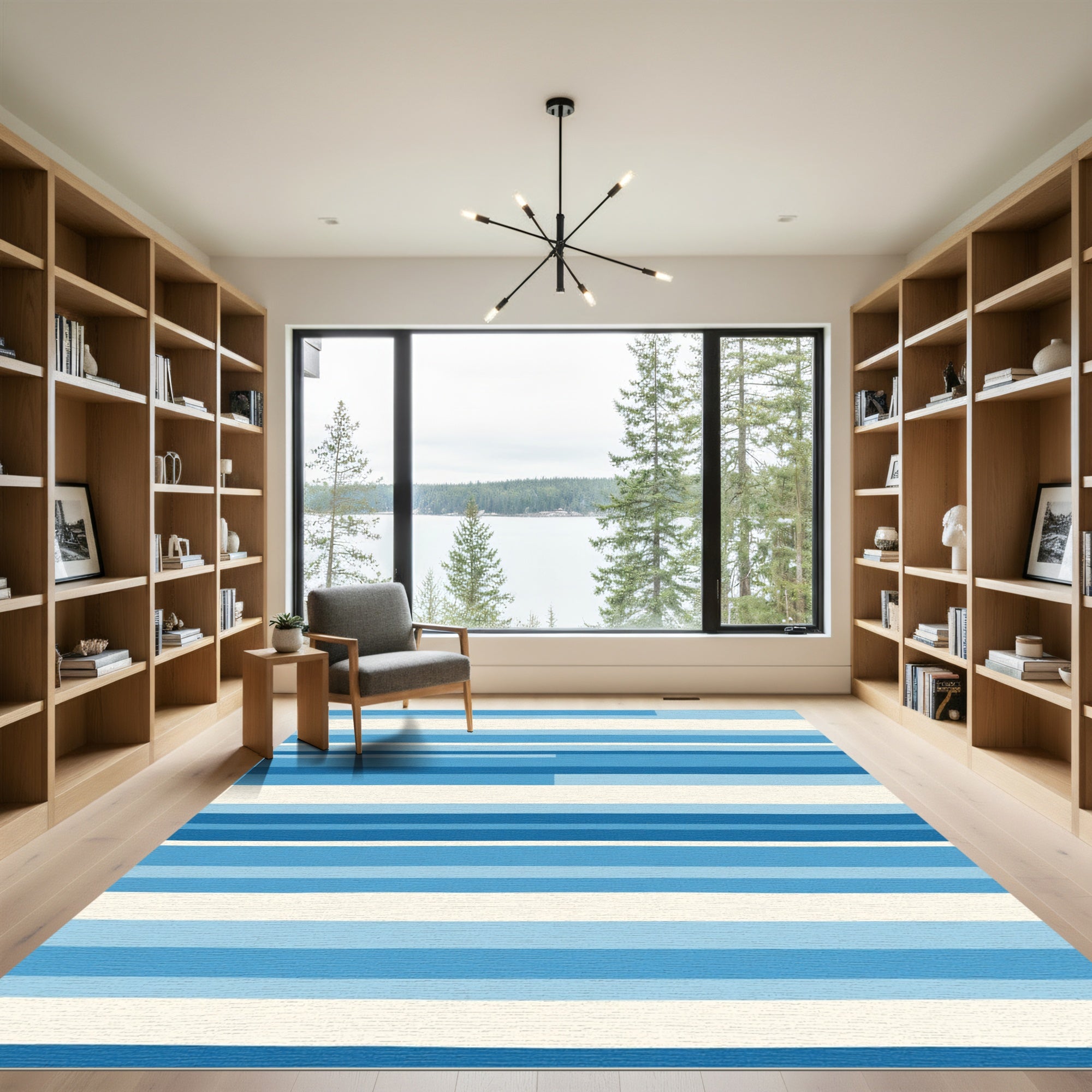 Modern Blue Stripe Abstract Rug