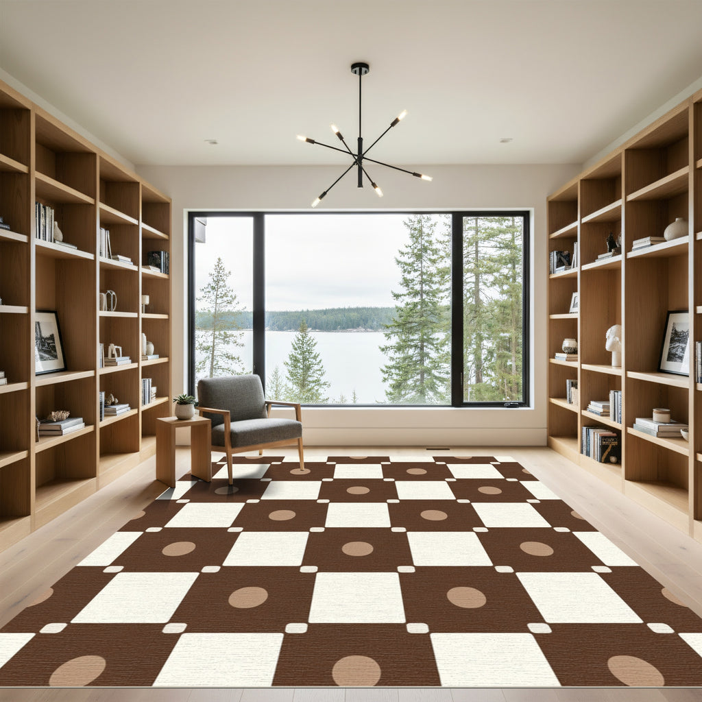Brown Cream Dot Checkerboard Rug
