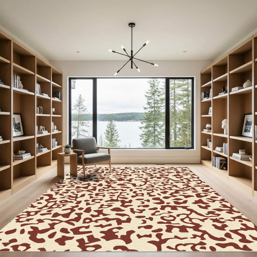 Abstract Burgundy Organic Cream Form Rug