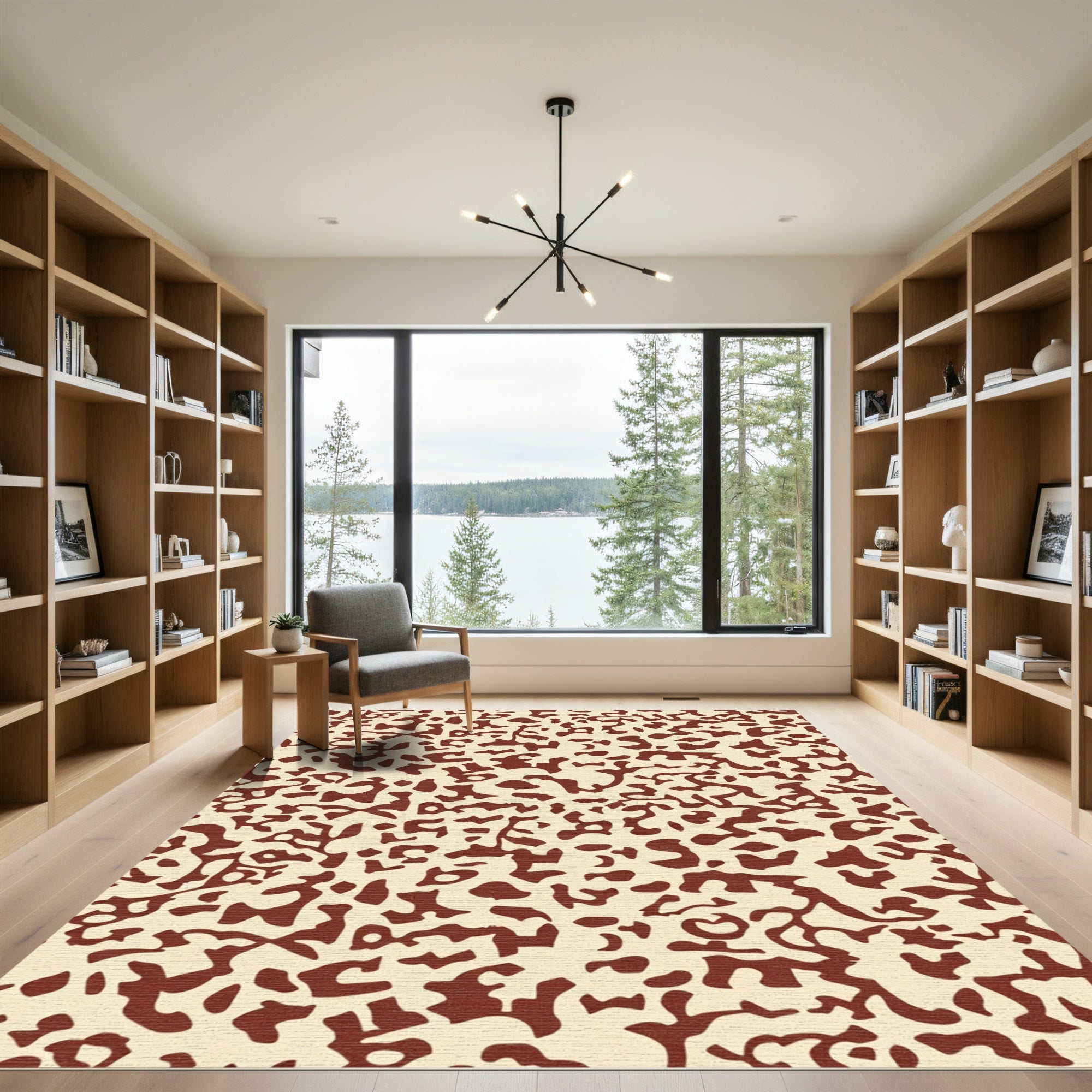 Abstract Burgundy Organic Cream Form Rug