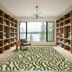 Olive Green Abstract Organic Flow Rug
