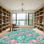 Pink Teal Abstract Flowing Orchid Rug
