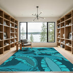 Deep Teal Feathered Leaf Canopy Rug