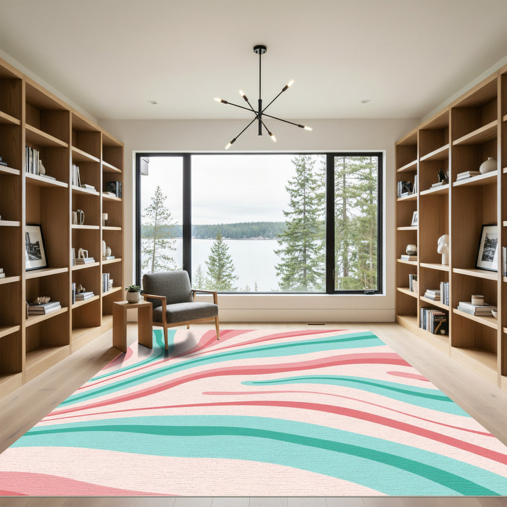 Retro Coral Teal Swirl Rug
