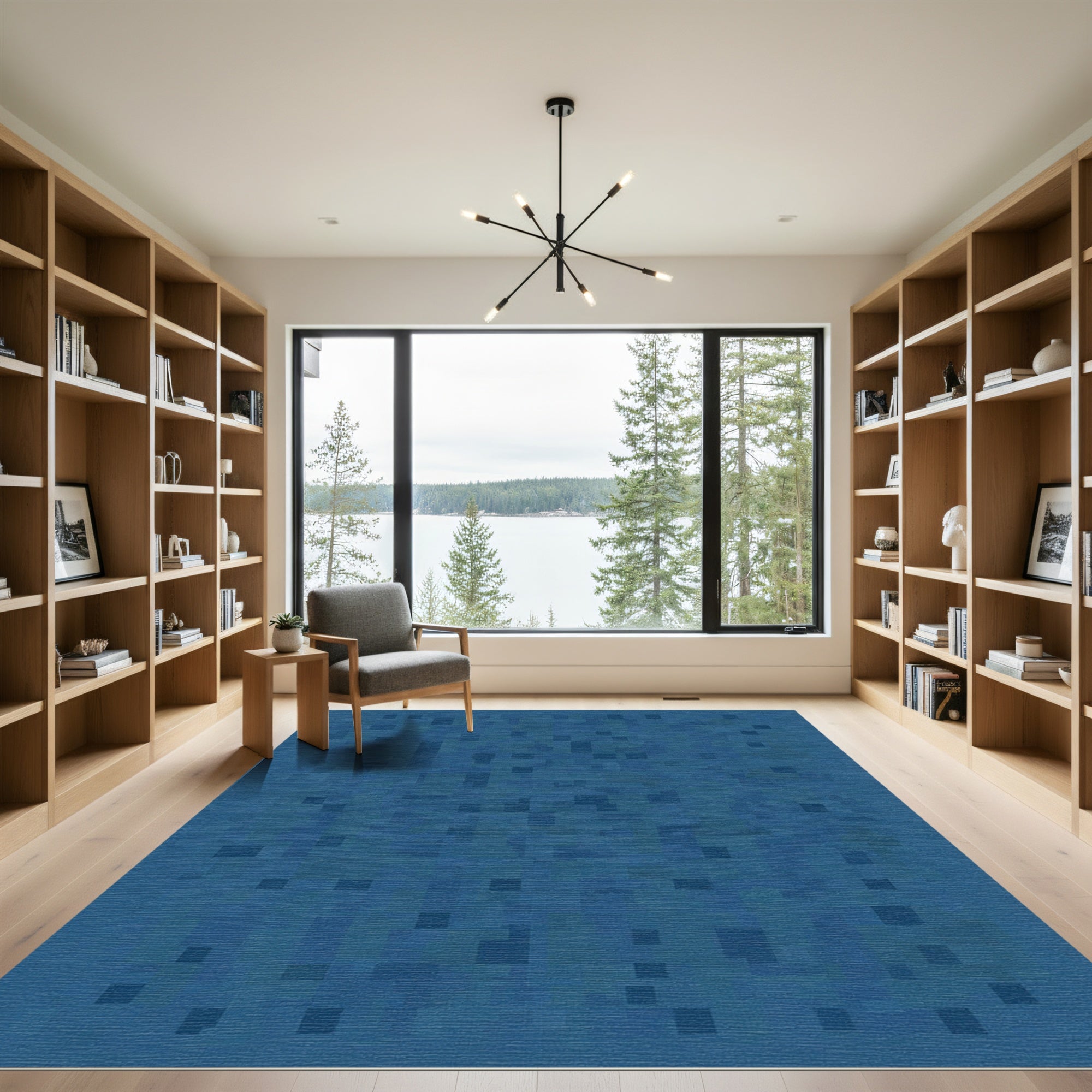 Indigo Textured Square Collage Rug