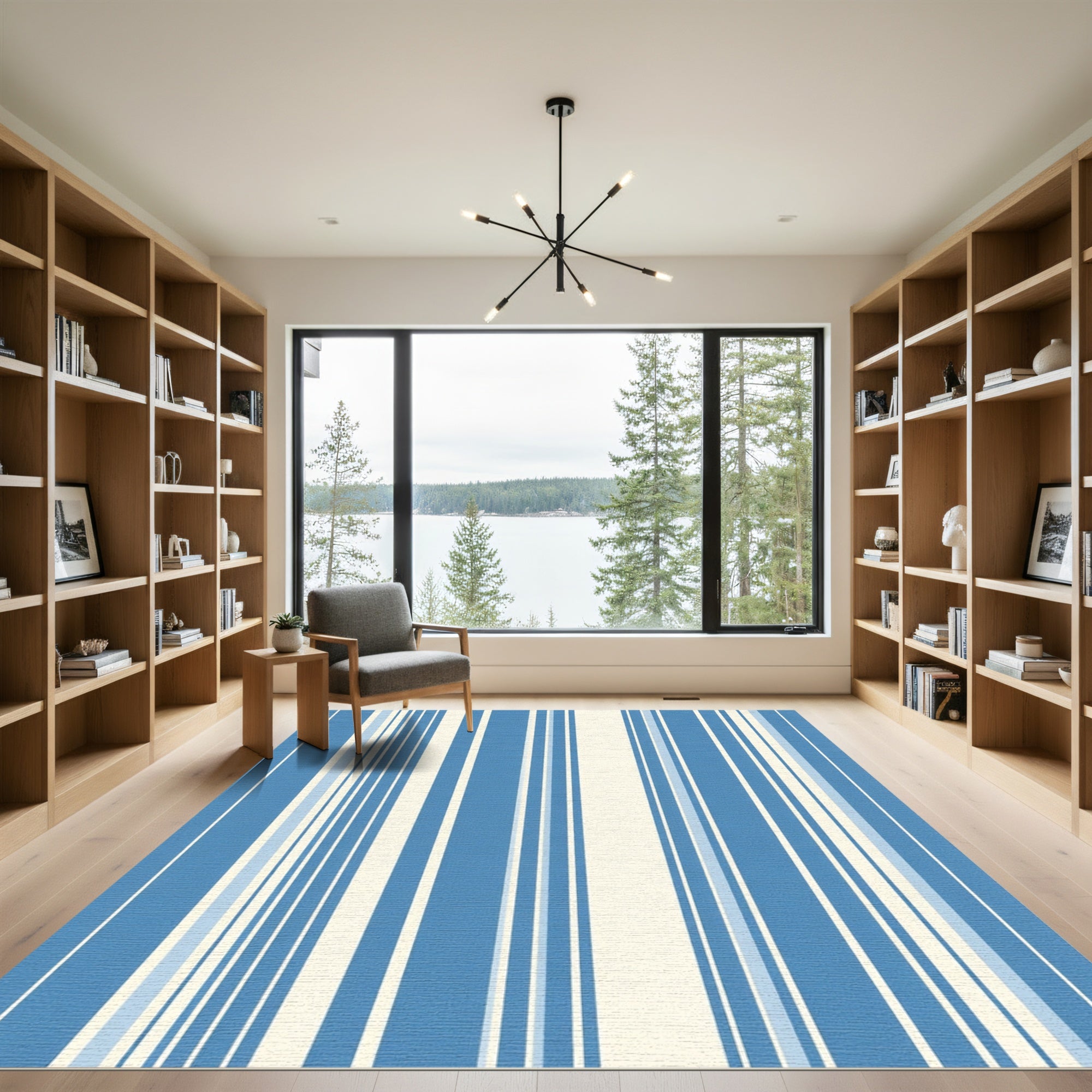 Coastal Blue And Cream Striped Rug