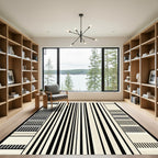 Modern Black Cream Gray Stripe Rug