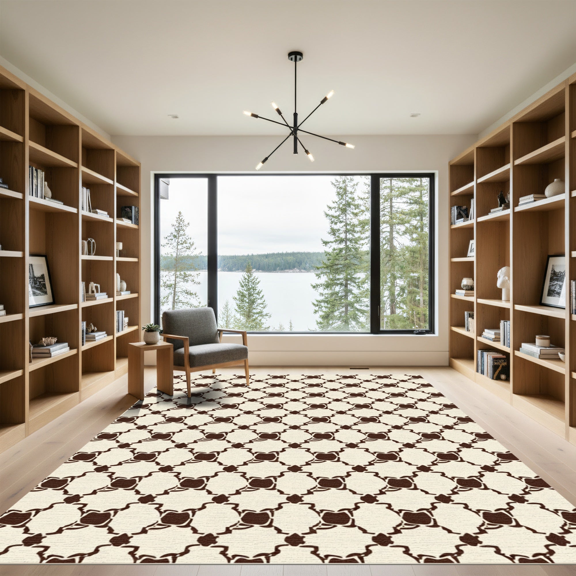 Ornate Beige Dark Overlay Geometric Rug