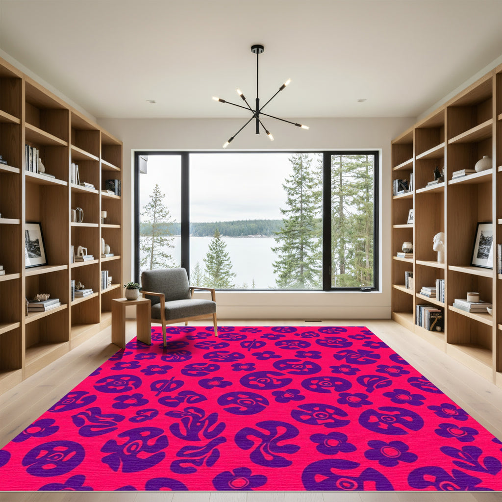 Vibrant Pink Purple Organic Floral Rug