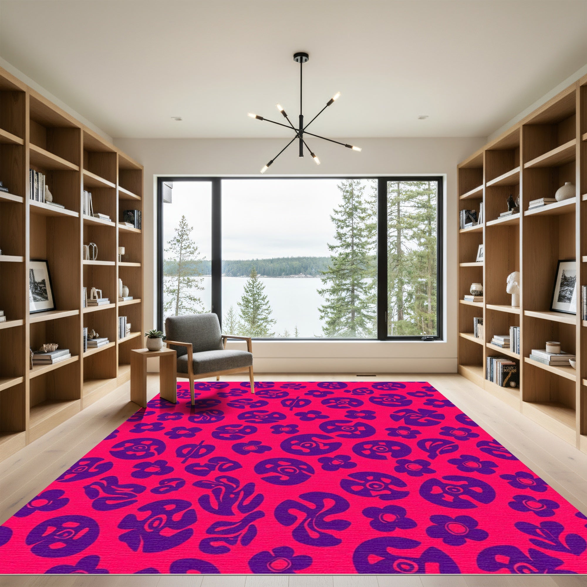Vibrant Pink Purple Organic Floral Rug