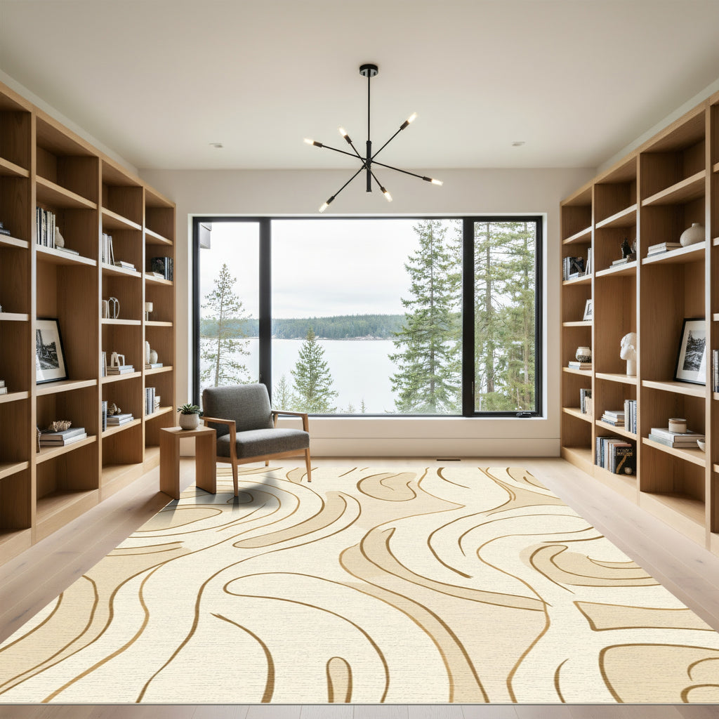 Creamy Beige Organic Contour Swirls Rug