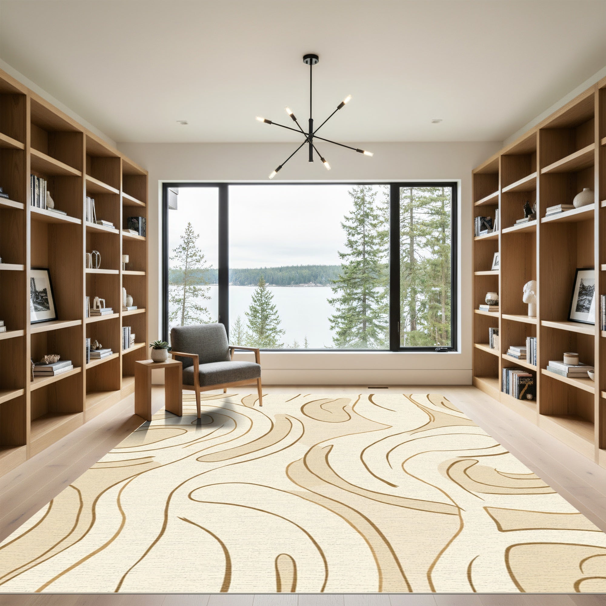 Creamy Beige Organic Contour Swirls Rug