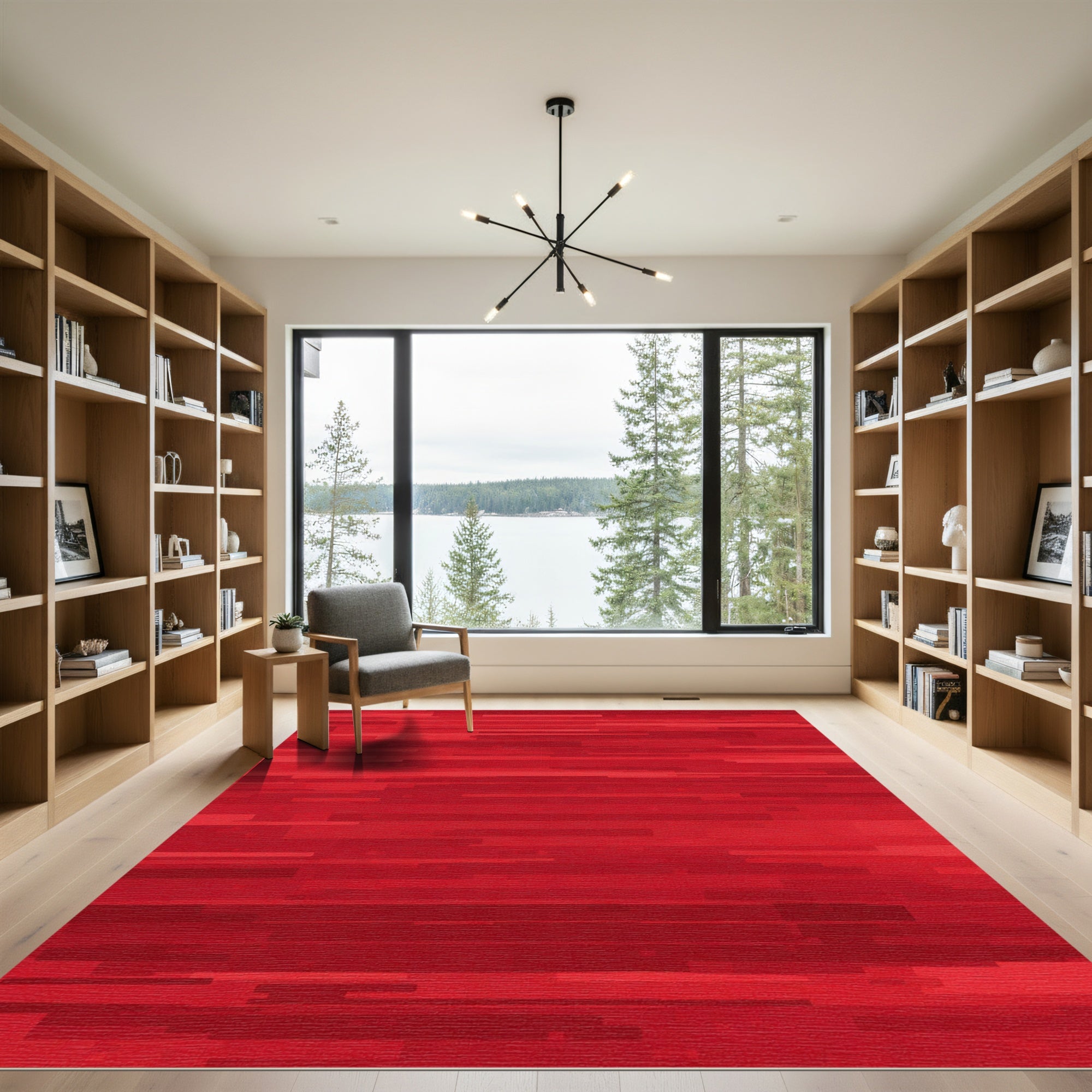 Crimson Red Horizontal Stripe Texture Rug