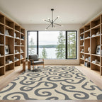 Cream Grey Swirls Organic Pattern Rug