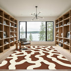 Cream Swirls Over Warm Brown Rug
