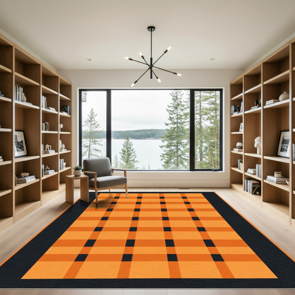 Bold Orange and Black Plaid Rug