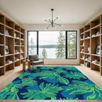 Deep Green Abstract Tropical Leaves Rug