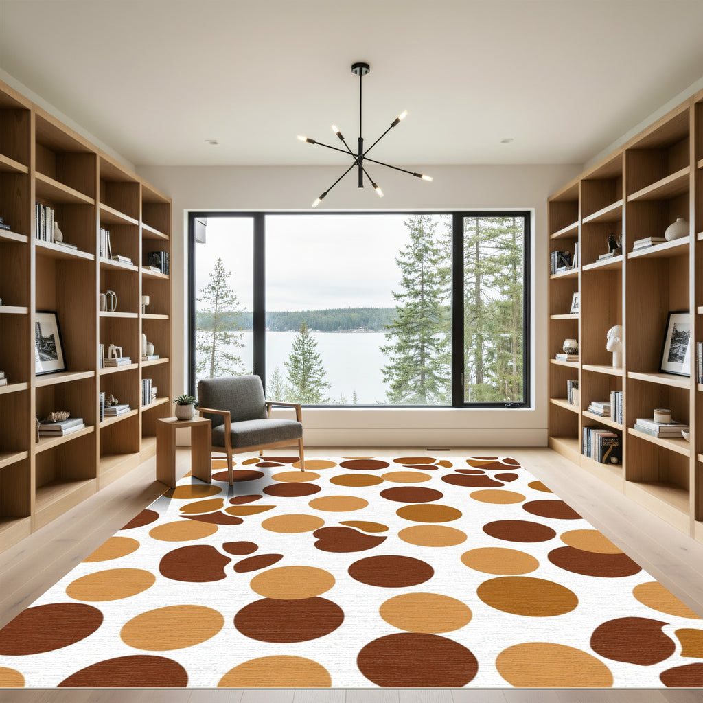 Brown Tan Paw Print Circles Rug
