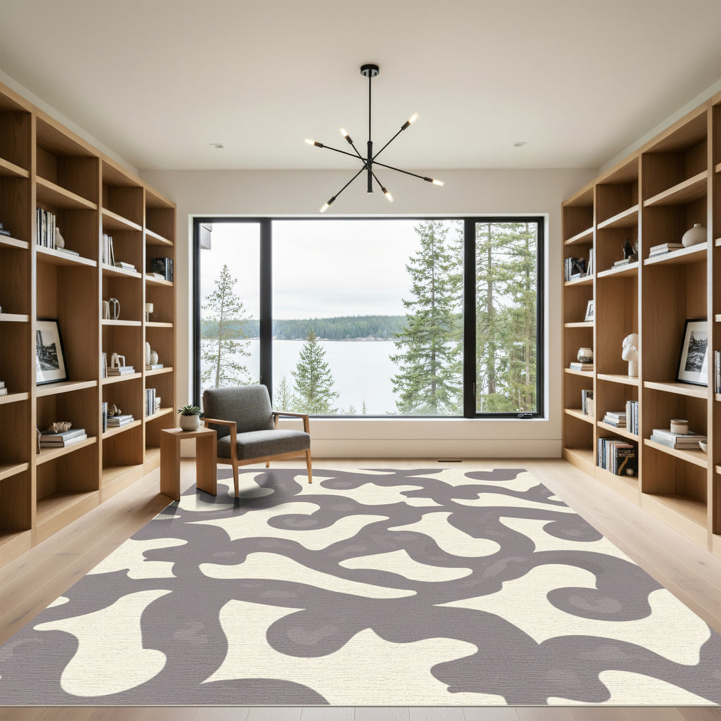 Cream Gray Swirly Vine Rug