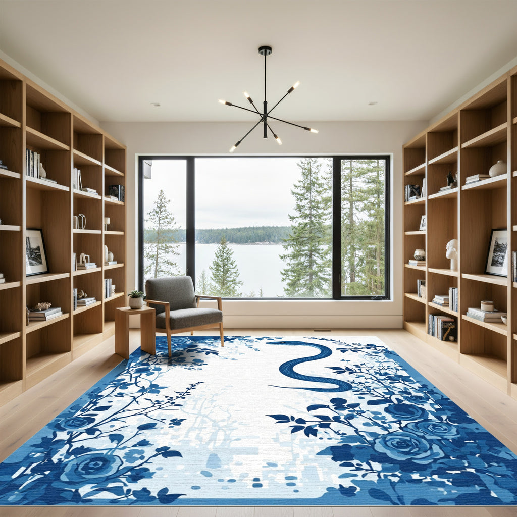 Cobalt Blue Serpent Rose Canopy Rug