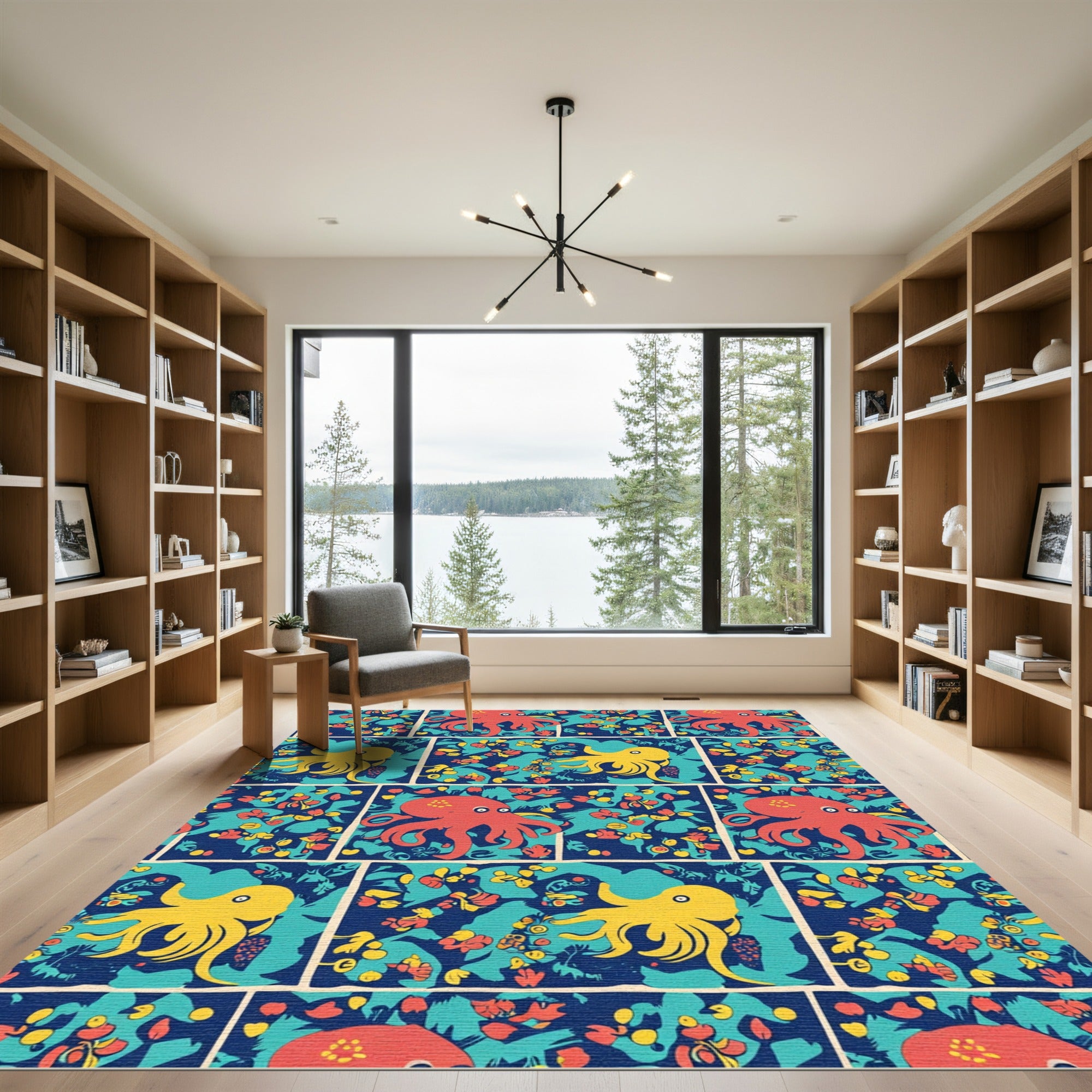 Red Yellow Octopus Tropical Garden Rug