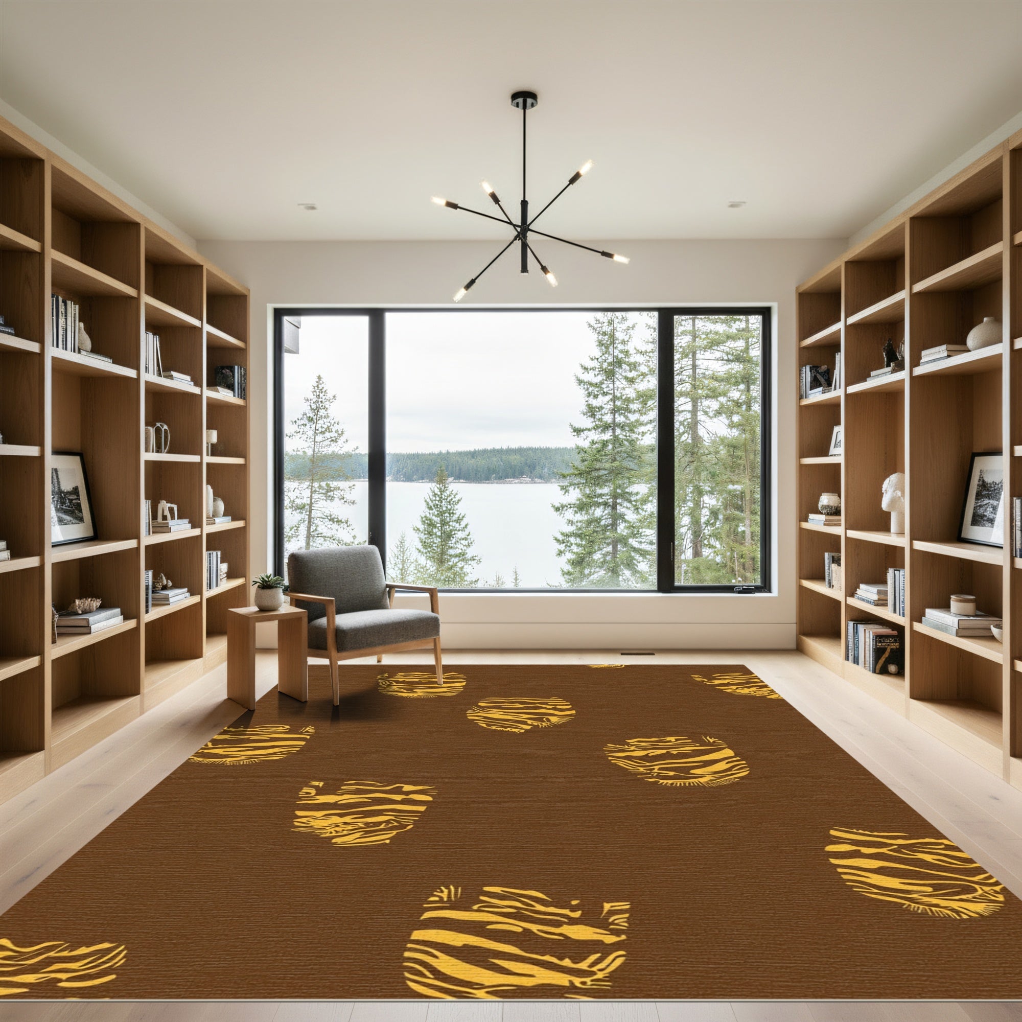 Golden Tiger Face Medallion Rug