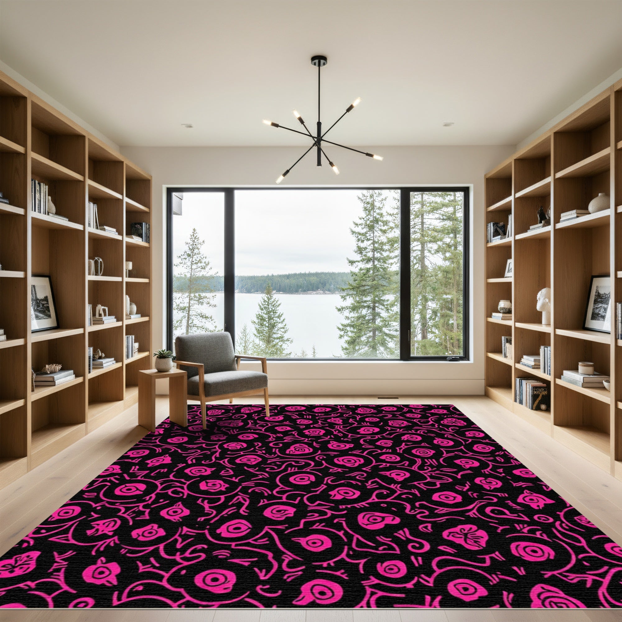 Hot Pink Organic Floral Blooms Rug