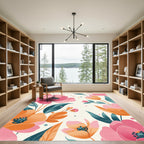 Vibrant Pink Orange Floral Watercolor Garden Rug