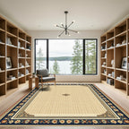 Crimson Navy Floral Border Medallion Rug