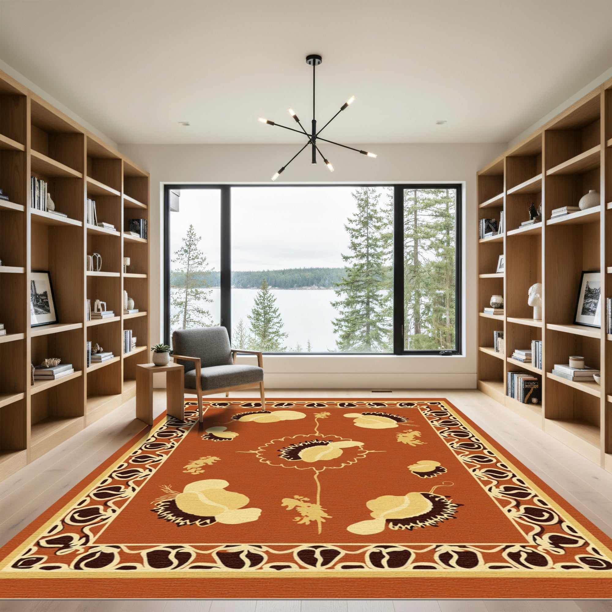 Burnt Orange Floral Petal Bloom Rug